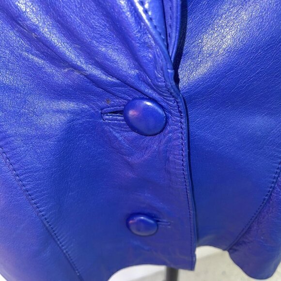 d'Linea Womens Leather Jacket Blue Size Small Vintage Oversized Made In Korea - Picture 7 of 13